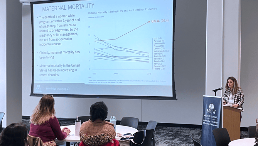 Dr. Anna Palatnik presents the keynote at the Advancing Maternal and Childhood Health event on March 20, 2025.