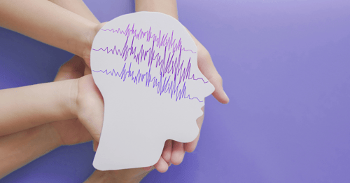 A brain with wave illustrations suggest Alzheimer's topics